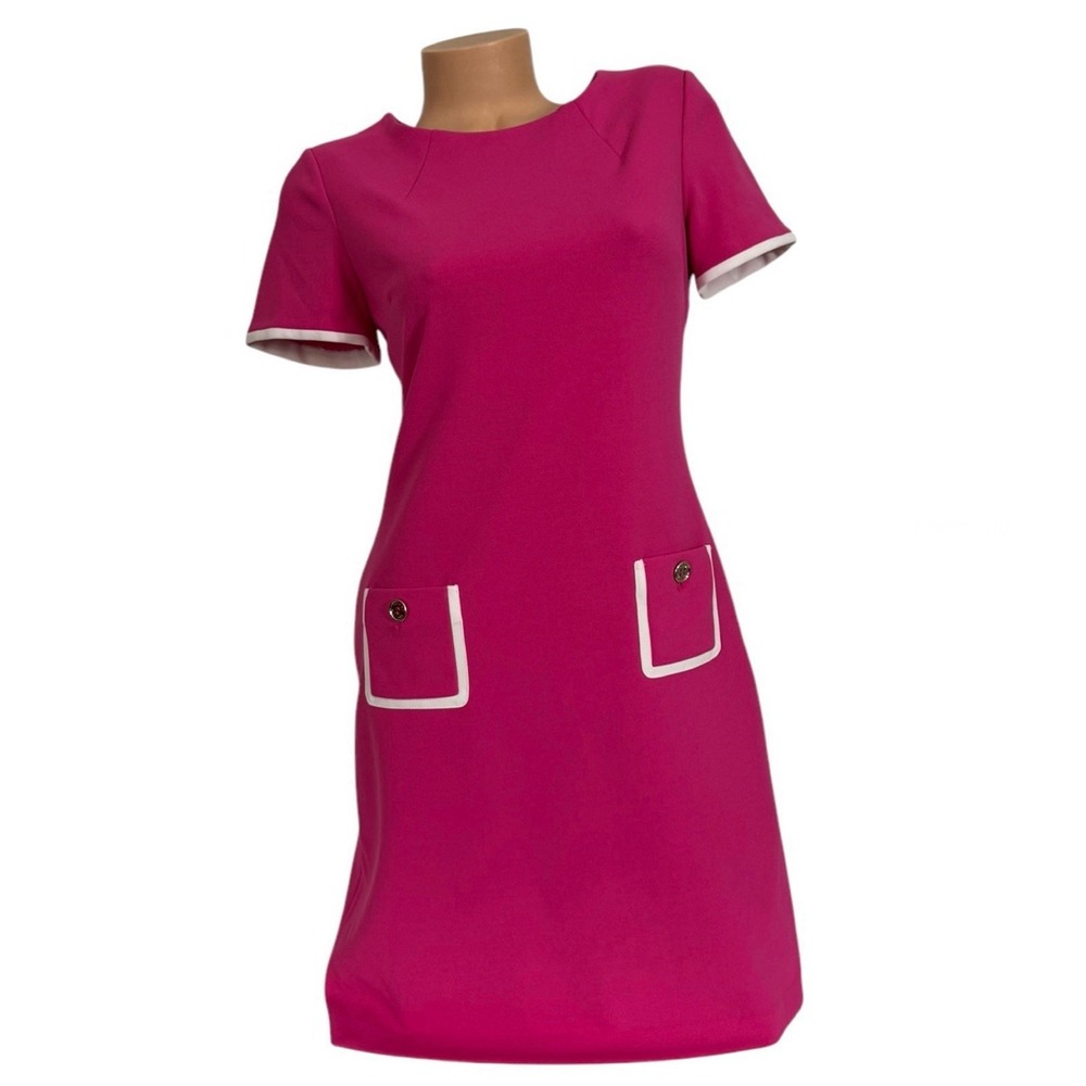 Tommy Hilfiger Womens Size 4 Knee Length Dress Pink Short Sleeve Faux Pocket